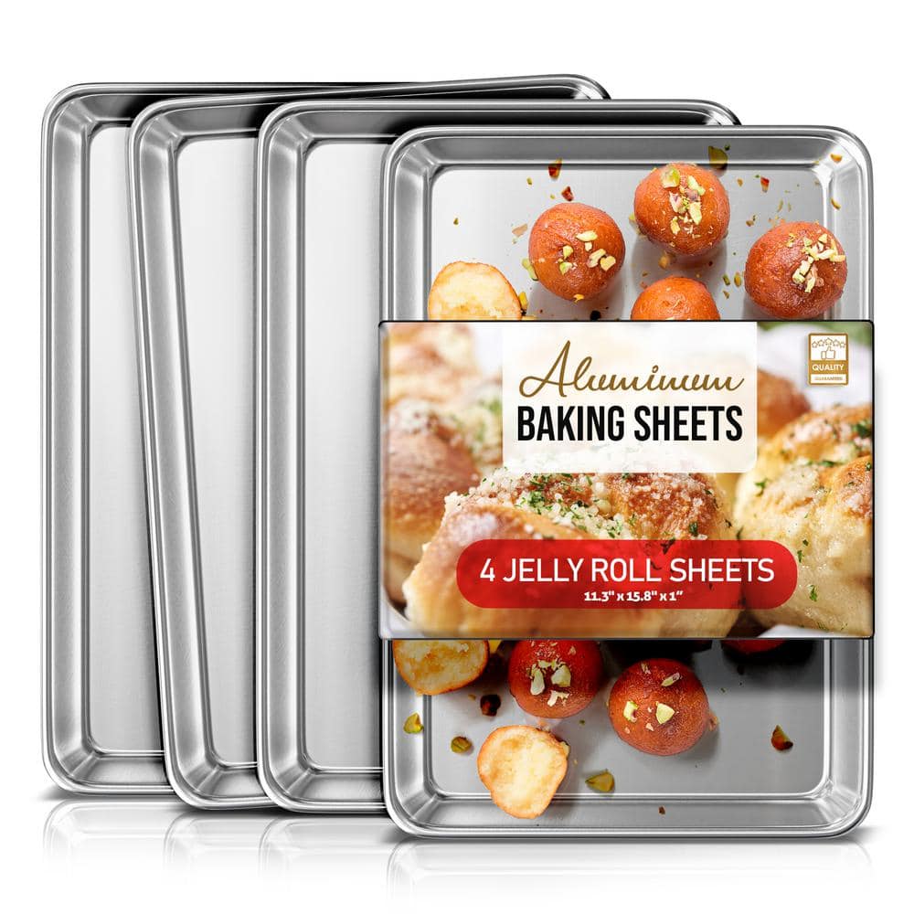 JoyTable Aluminum Cookie Sheet Set, 4 Pack Baking Sheets, Jelly Roll Pan for Baking, 10" X 15"