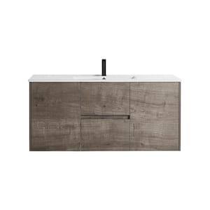 48 in. W x 18 in. D Bath Vanity in Plaid Gray Oak with Vanity Top in White with White Basin
