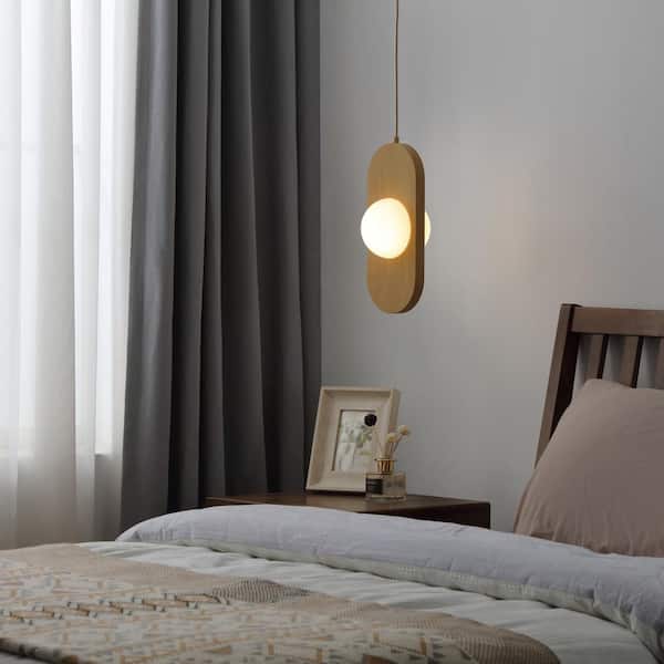 Orbita 10-Watt 2-Light Natural Wood Pendant Light with Frosted Glass Shade, Integrated LED