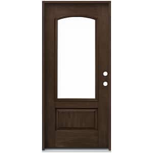 36 in. x 80 in. Left-Hand 1 Lite Clear Glass Coffee Bean Stain Fiberglass Prehung Front Door with Brickmould