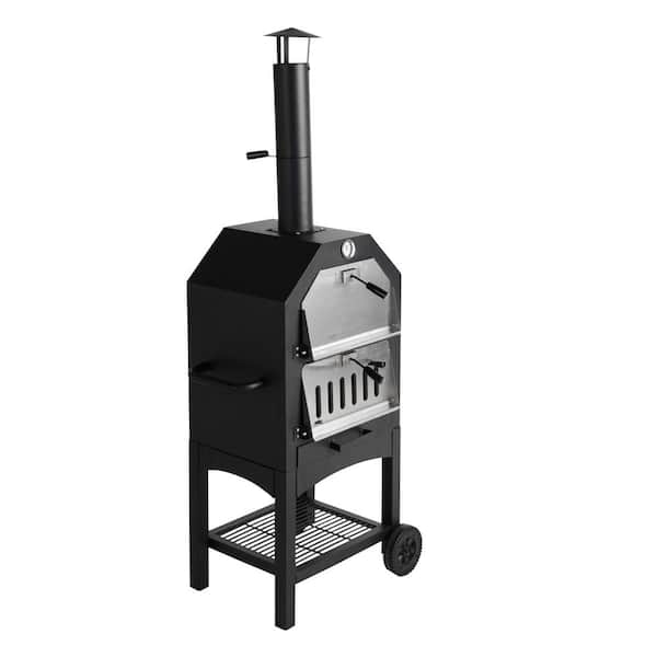 Unbranded Wood Fuel Outdoor Pizza Oven with Wheels in Black