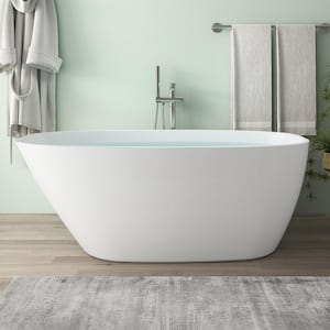 VELA 63 in. White Acrylic Single Slipper Freestanding Flatbottom Non-Whirlpool Soaking Bathtub