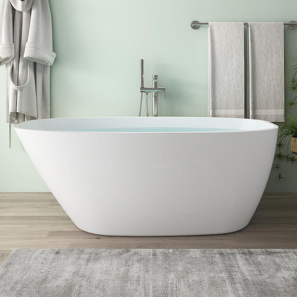 INSTER VELA 63 in. White Acrylic Single Slipper Freestanding Flatbottom Non-Whirlpool Soaking Bathtub