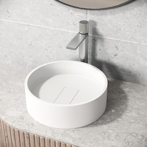Bryant Modern White Matte Stone 15 in. L x 15 in. W x 5 in. H Round Vessel Bathroom Sink