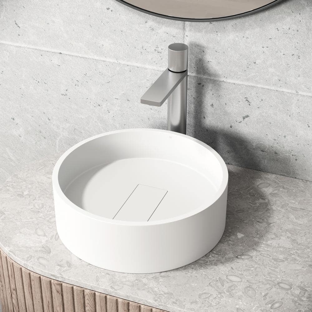 Montauk Matte White Stone 15" Round Vessel Bathroom Sink