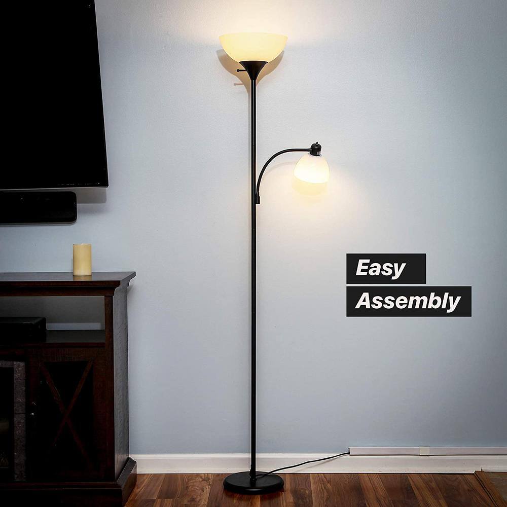 Classic Black Adjustable LED Torchiere Floor Lamp with 3-Way Switch
