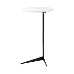 Ballantine II side table featuring an exuberant, round white marble top braced by a sleek, solid black iron base