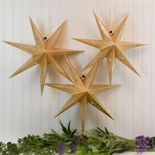 LUMABASE Paper Lantern Gold 7 Point Star (3- Pack) 87103 - The