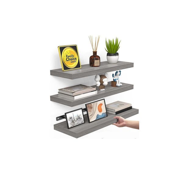 15.7 in. W x 6.7 in. D Grey Wood Decorative Wall Shelf,Set of 3