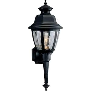 Non-Metallic 1-Light Textured Black Clear Beveled Acrylic Shade Traditional Outdoor Wall Lantern Light