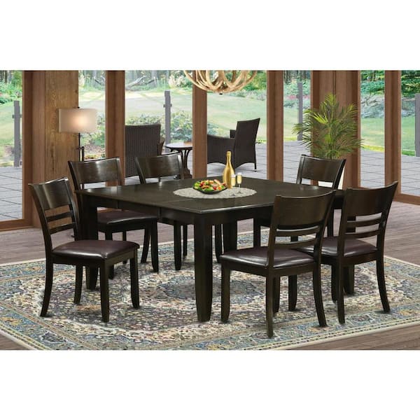 7-Piece Square Cappuccino Finish Solid Wood Top Dining Table with 6-Chairs with Lattice Back