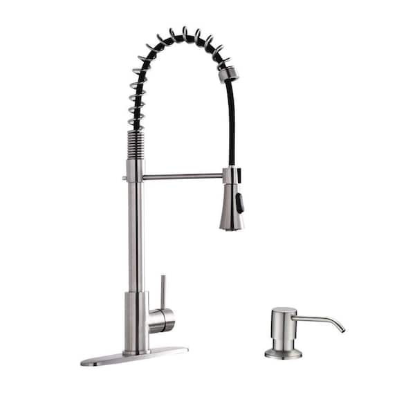 Single Handle Pull Down Sprayer Kitchen Faucet with Dual Function Sprayhead in Brushed Nickel