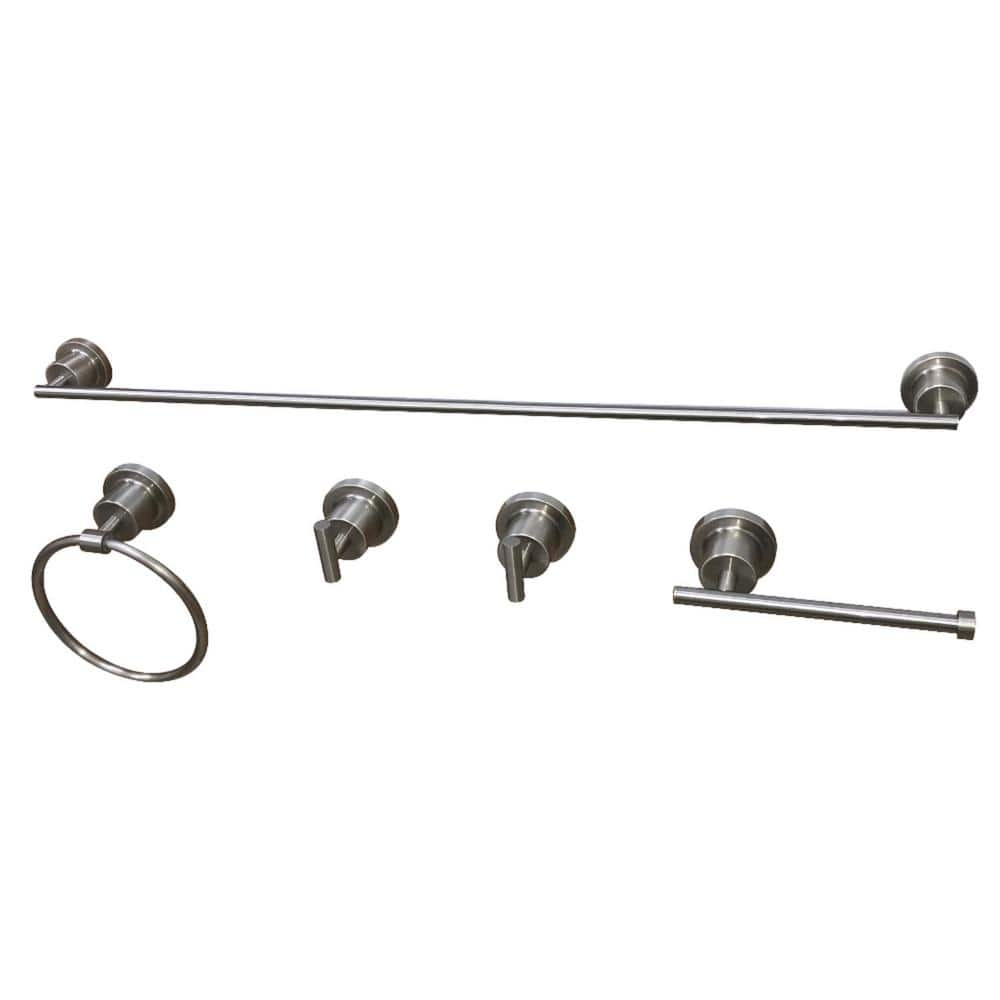 Kingston Brass Modern 5-Piece Bath Hardware Set In Brushed Nickel ...