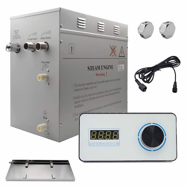 Steam Planet Superior Encore 12kW Steam Bath Generator, Self-Draining with Horizontal Digital Keypad in White and a Drip Pan