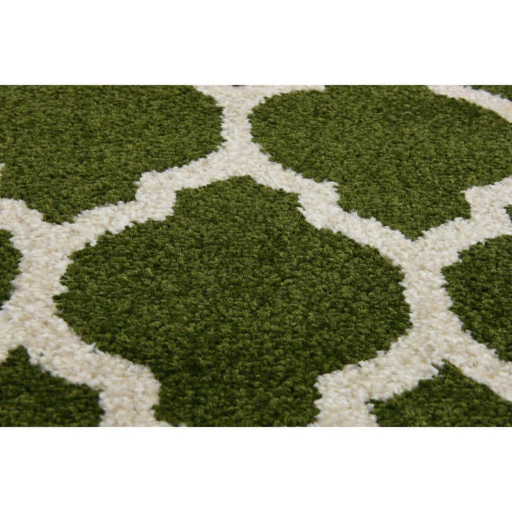 Elegant Dark Green Trellis Synthetic Indoor Rug, Stain-Resistant and Washable