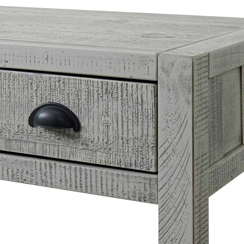 Arden Driftwood Gray Solid Pine 2-Drawer Nightstand with Shelf