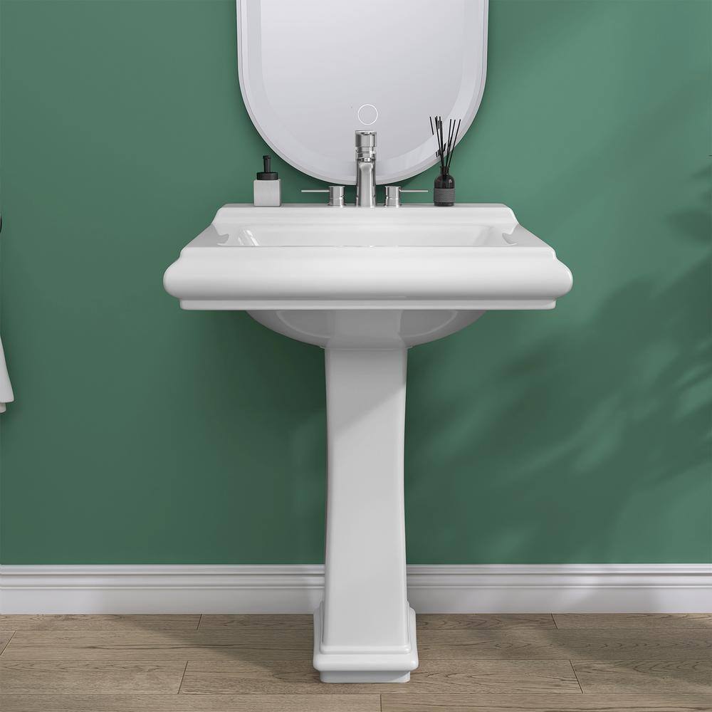 Getpro Modern White Vitreous China Rectangular Pedestal Ceramic Vessel