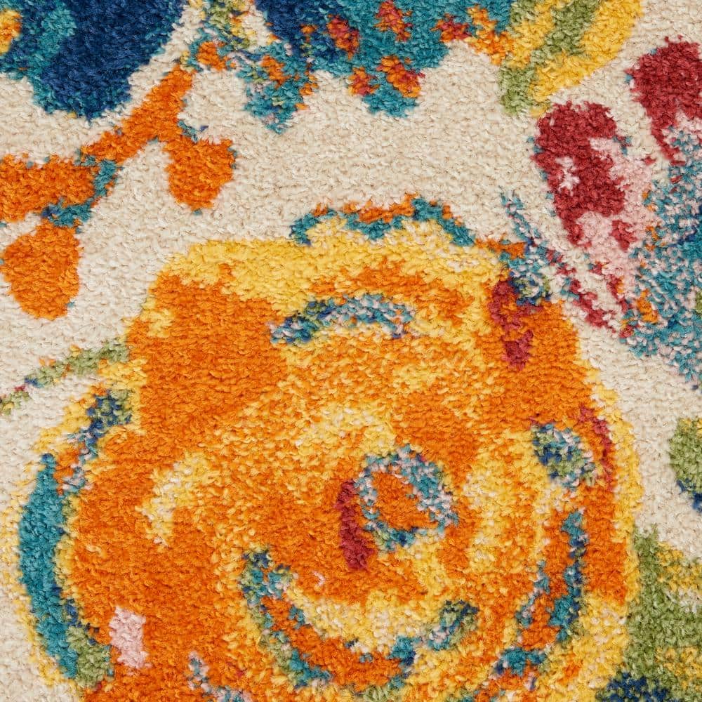 Ivory Floral Synthetic 8' x 10' Rectangular Area Rug