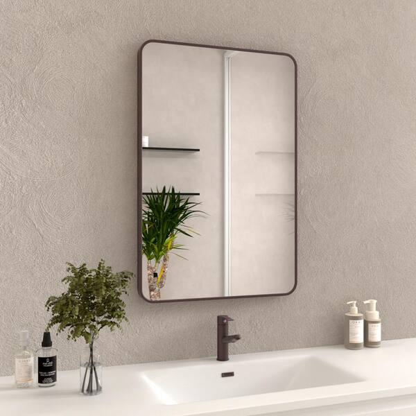 Unbranded Bronze 24 in. W x 36 in. Modern Rectangle Metal Framed Bathroom Wall Mirror, Bathroom Vanity Mirror