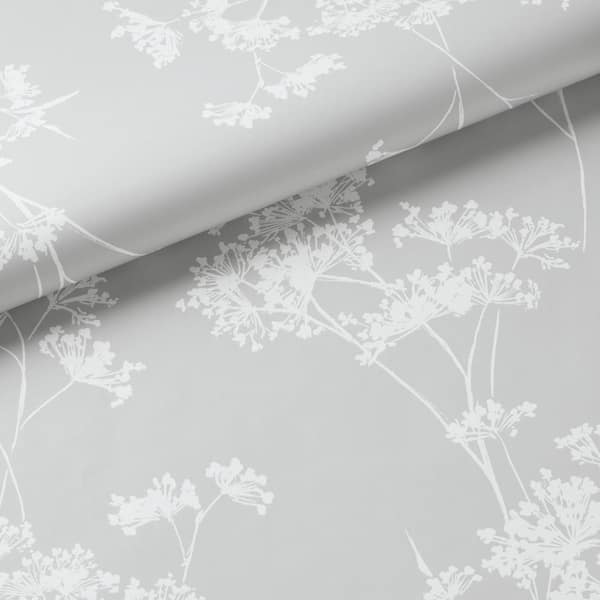 TNBL302  Bloom Soft Gray Metallic Floral Sketch Commercial Vinyl Wallpaper