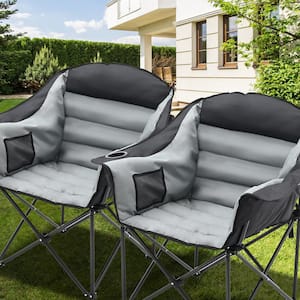 2PK Oversized Camping Chair Fully Padded Folding Moon Saucer Chair Heavy Duty FoldingChair with Cup Holder and Carry Bag
