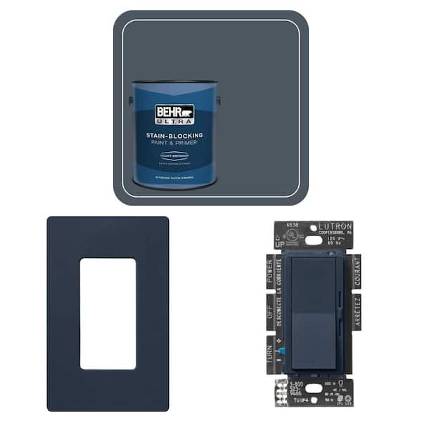 1 gal. Midnight Blue Satin Paint and Primer, Deep Sea Claro Wall Plate, and Diva LED Dimmer Switch (DVSCCL-153P-DE)
