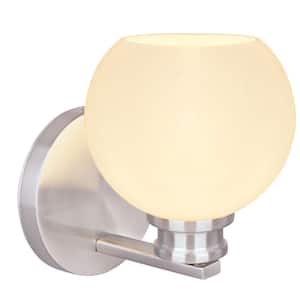 1-Light Brushed Nickel Vanity Light with Opal Glass Shade