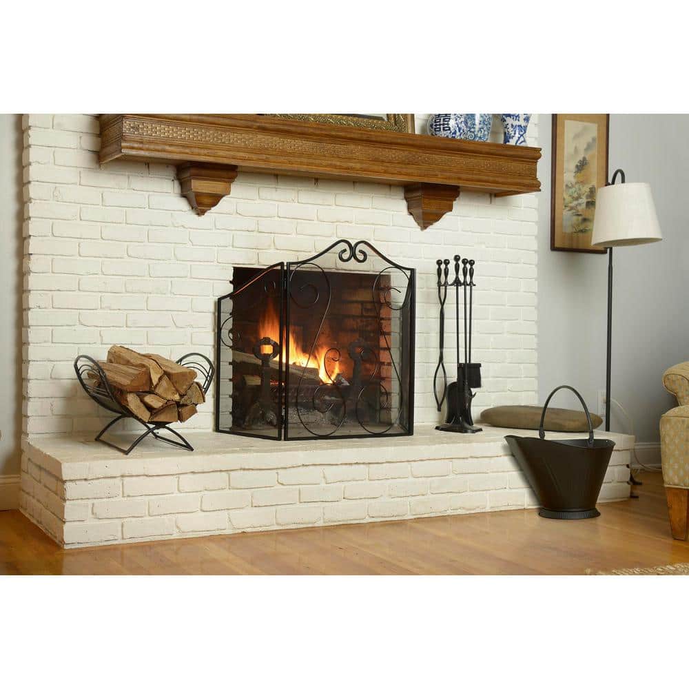 Black Cast Iron 5-Piece Fireplace Tool Set with Ergonomic Handles