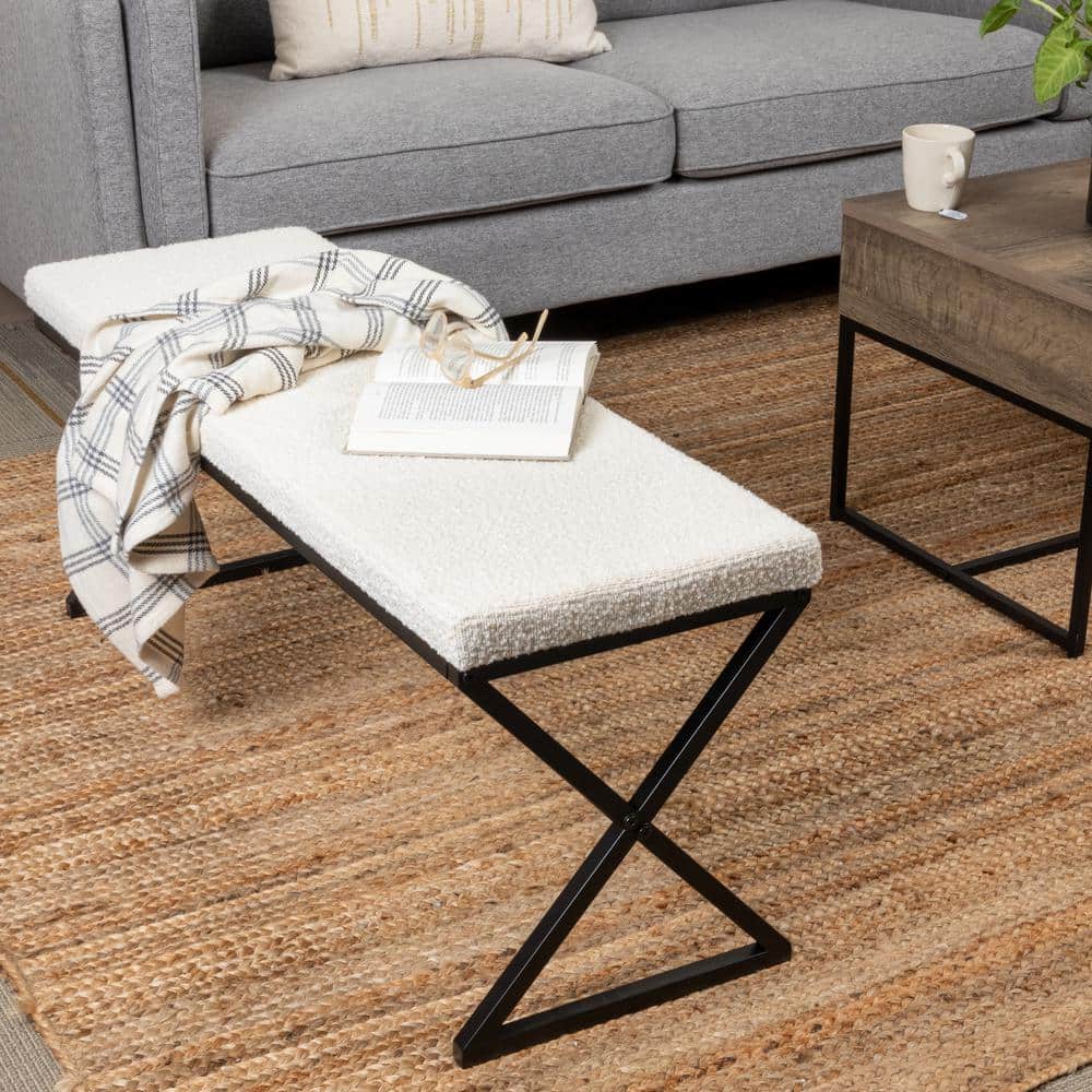 Harper Cream Boucle Upholstered Metal Bench