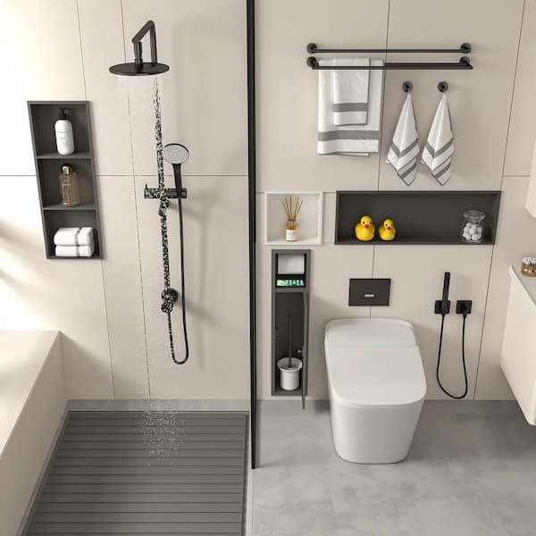 Bath Bliss 2 Pack Self Closing Lid Toilet Brush and Holder in Carbon