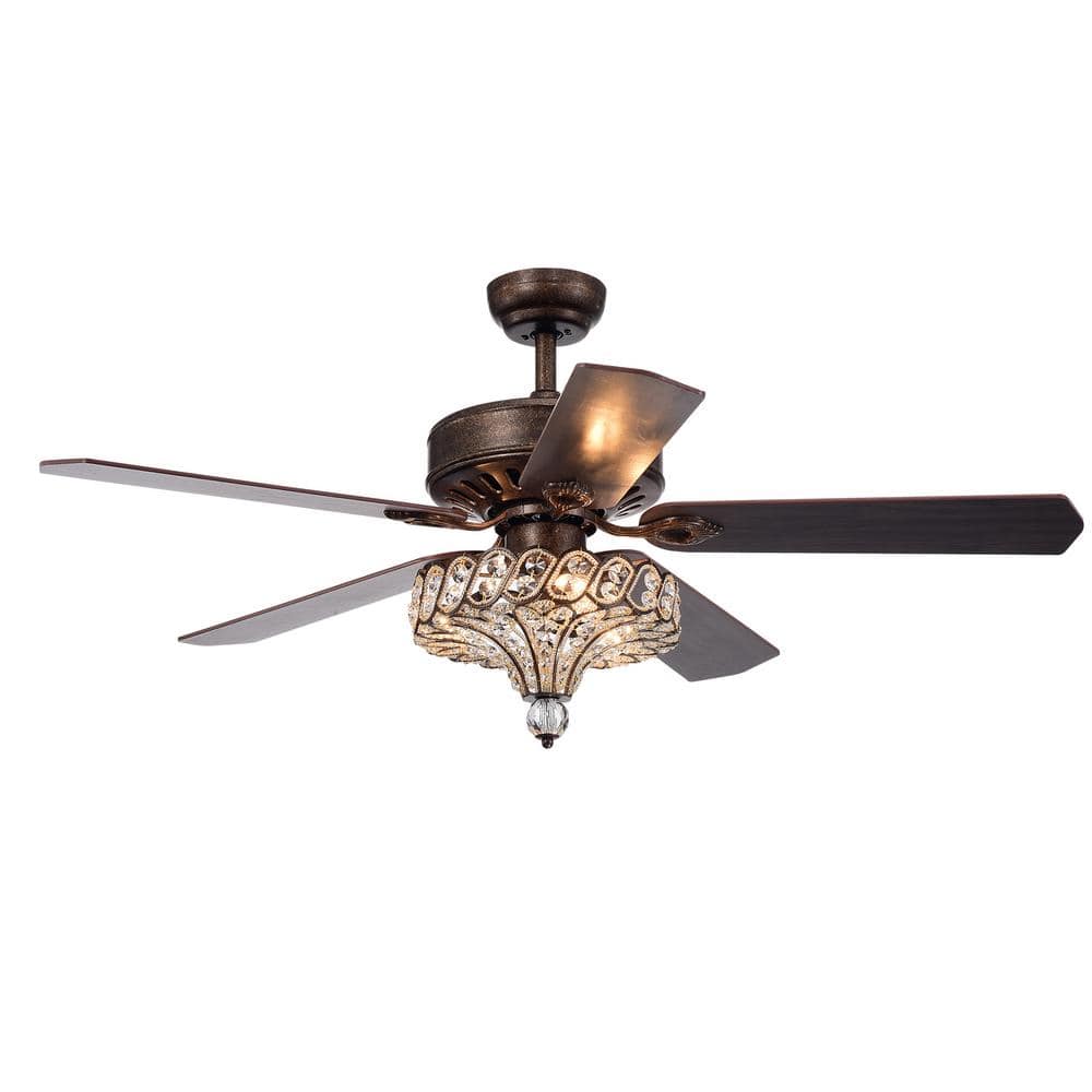 Antique Bronze 52-Inch Ceiling Fan with Crystal Chandelier and Remote