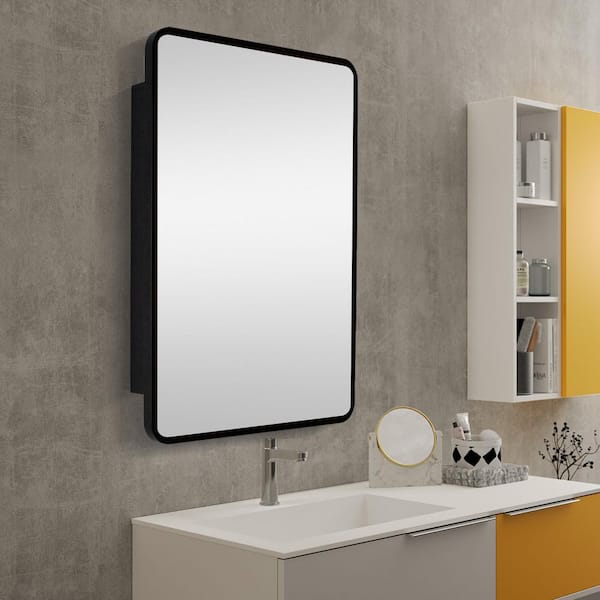 UPIKER 24 in. W x 30 in. H Small Rectangular Silver Iron Recessed/Surface Mount Medicine Cabinet with Mirror