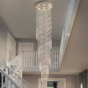 9-Light Modern Chrome High Ceiling Crystal Chandelier for Staircase Foyer Living Room