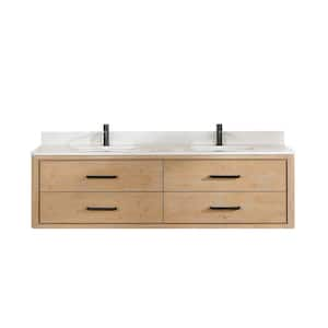 Cristo 72 in. W x 22 in. D x 20.6 in. H Double Sink Bath Vanity in Fir Wood Brown with White Quartz Stone Top