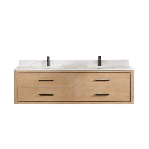 Cristo 72 in. W x 22 in. D x 20.6 in. H Double Sink Bath Vanity in Fir Wood Brown with White Quartz Stone Top