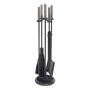 30.25 in. Tall 5-Piece Black and Polished Chrome Contemporary Bedford Fireplace Tool Set