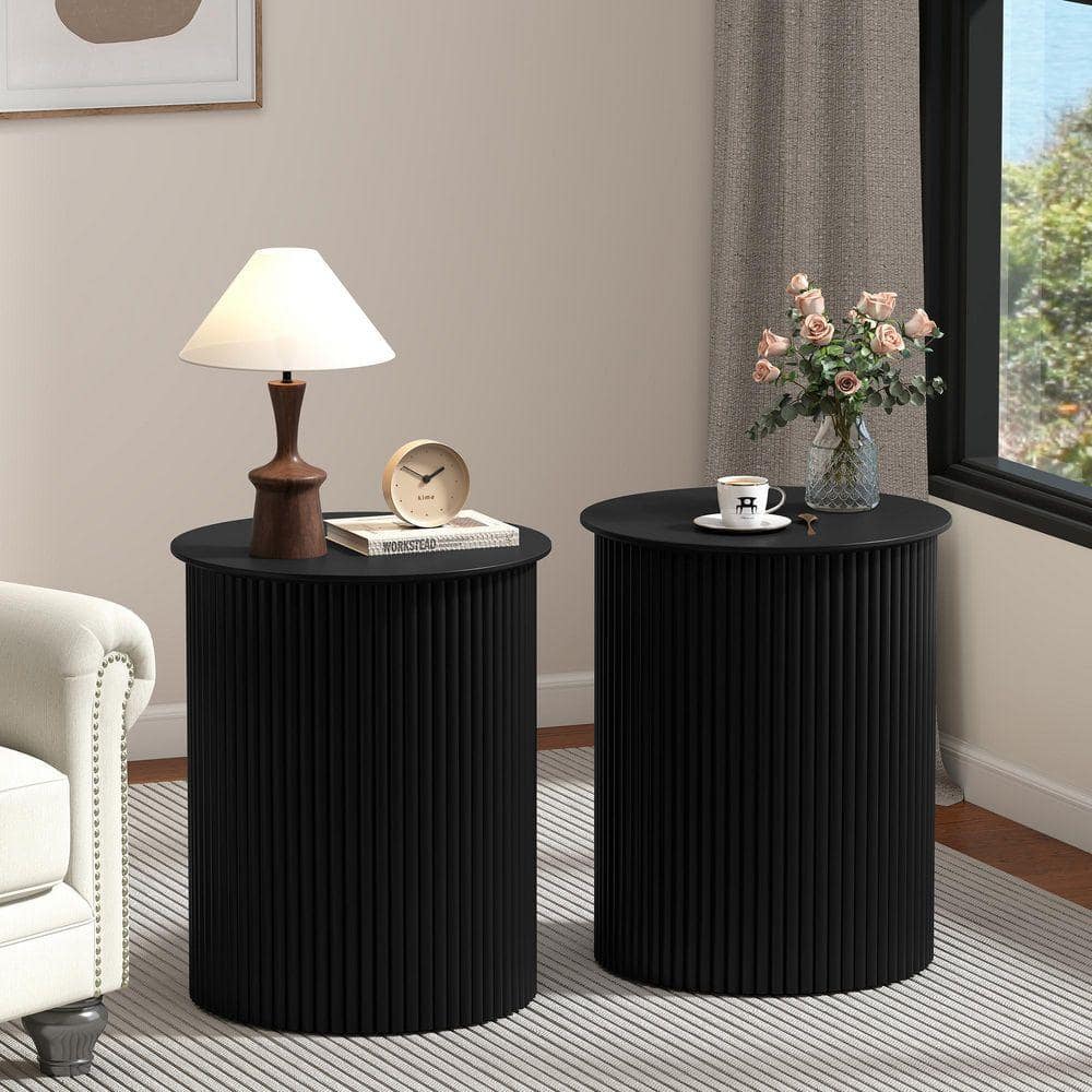 ATHMILE Black 21.65 in. H Wavy Nightstands /Side Table BLK