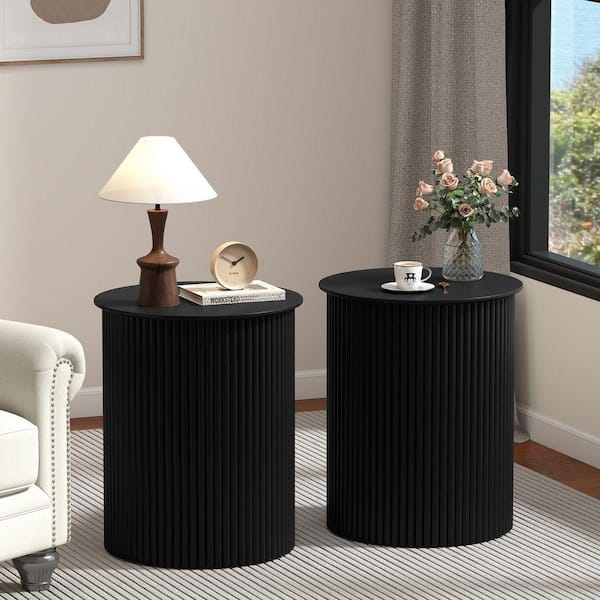 ATHMILE Black 21.65 in. H Wavy Nightstands /Side Table BLK