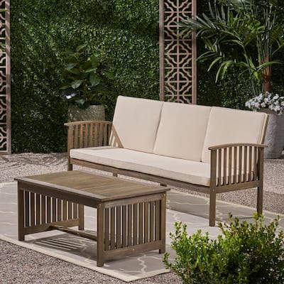Carolina Gray 2-Piece Wood Patio Conversation Seating Set with Cream Cushions