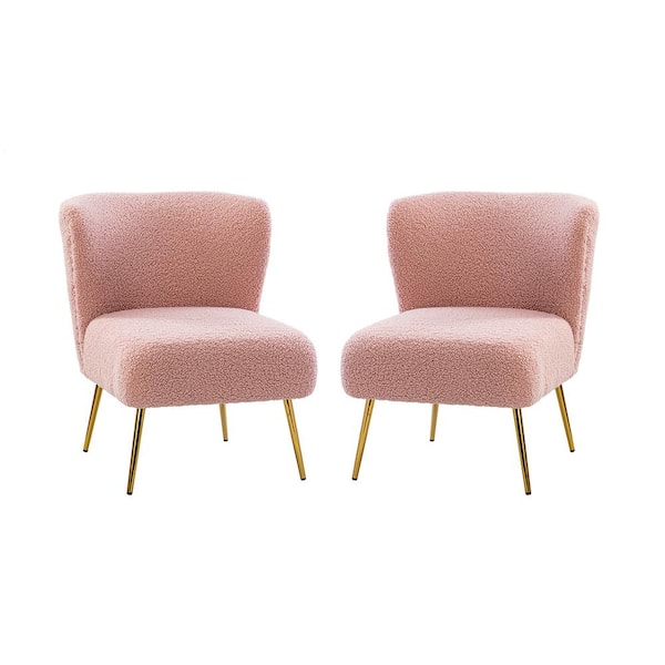 JAYDEN CREATION Gabriel Upholstered Accent Pink Side Chair with Metal Base (Set of 2)