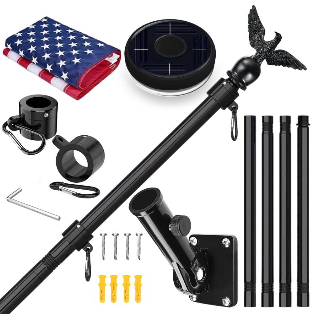 American Flag Kit with Light, 5 ft. Black Flagpoles with 180° Adjustable Bracket for Residential Porch Outdoor price history on PriceWatchPro