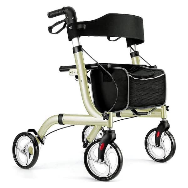 4-Wheel Rollator Walker with Seat and Backrest in Champagne, Lightweight Aluminum Frame, Folding Design, 8 in. Wheels