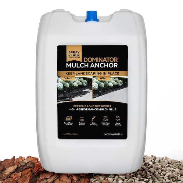 DOMINATOR Mulch Anchor - Mulch Glue and Pea Gravel Stabilizer, Ready to Use, Lasts up to 2 Years, Fast-Dry, Non-Toxic (5 gal.)