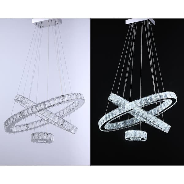 Jefferson 3 - Light Clear/Chrome Unique Geometric Integrated LED Chandelier with Crystal Accents