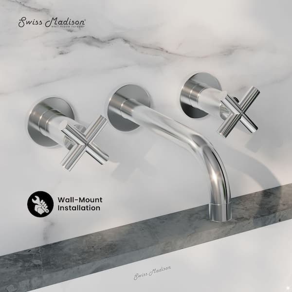 Ivy 8 in. Widespread Double Cross-Handle Wall Mount Bathroom Faucet in Polished Chrome