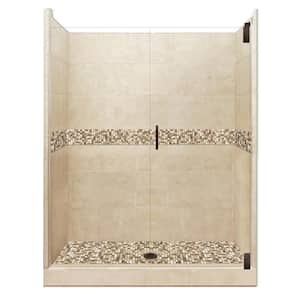 Roma Grand Hinged 32 in. x 36 in. x 80 in. Center Drain Alcove Shower Kit in Brown Sugar and Old Bronze Hardware