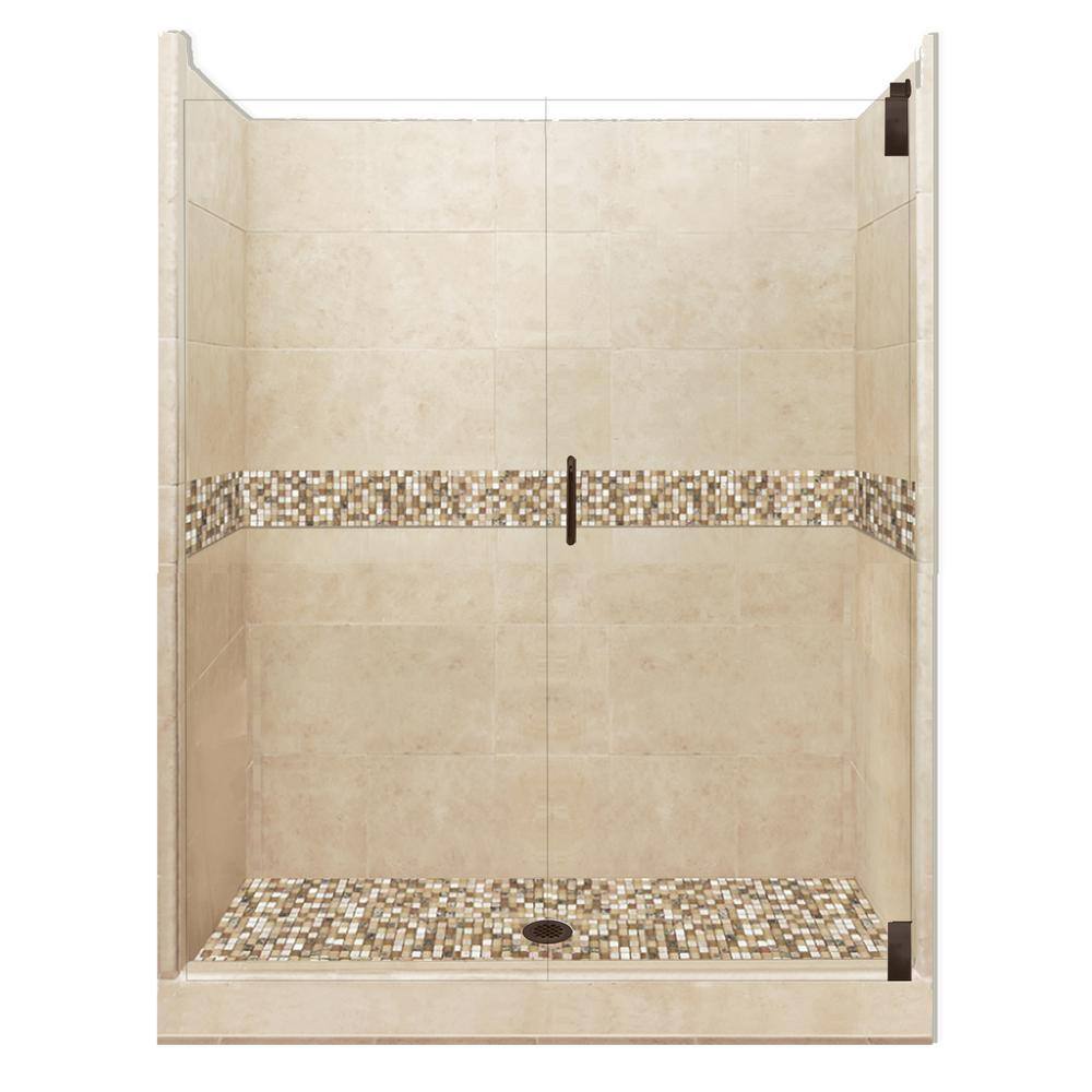 Roma Grand Hinged 36 in. x 54 in. x 80 in. Center Drain Alcove Shower Kit in Brown Sugar and Old Bronze Hardware price history on PriceWatchPro
