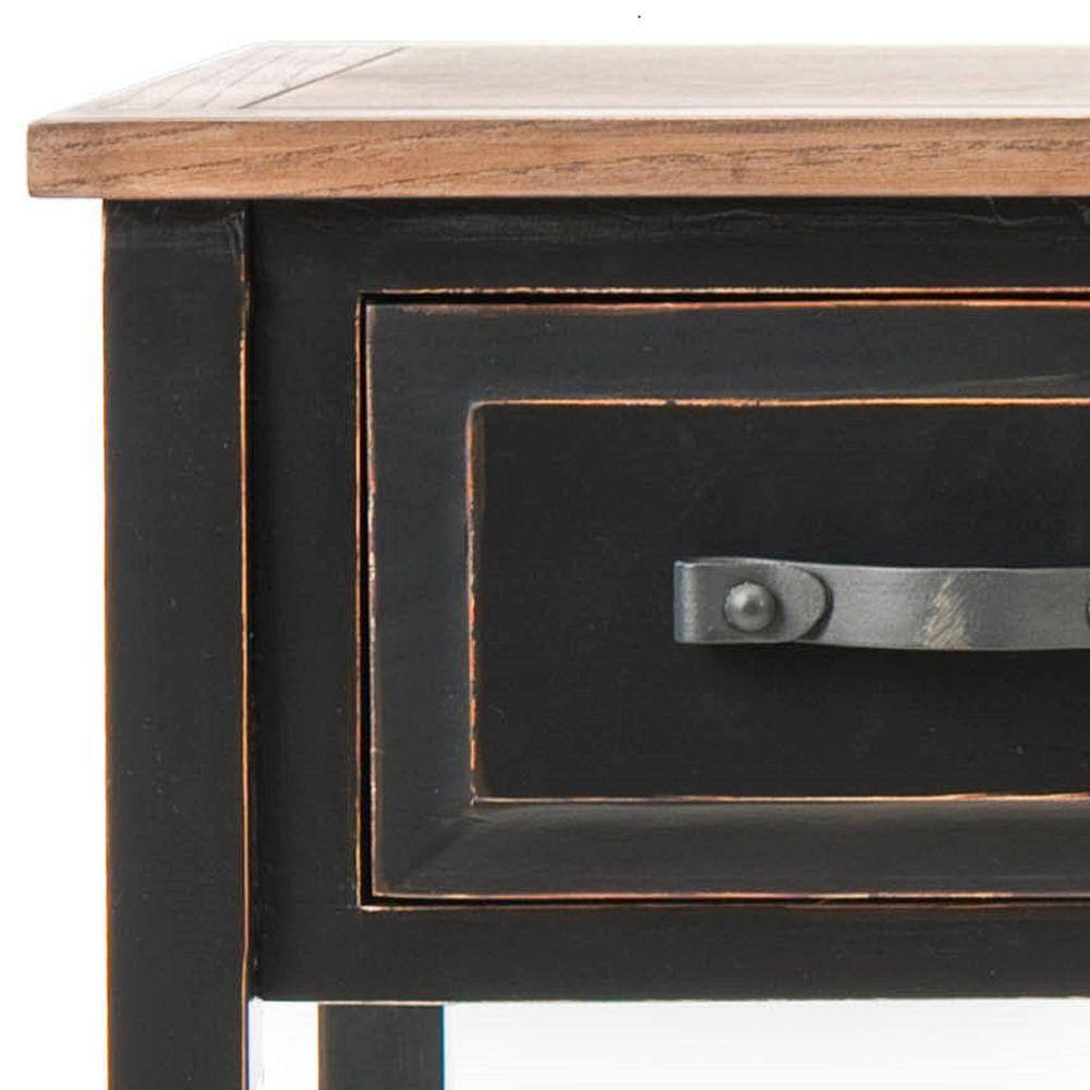 Transitional Black and Oak Rectangular Console Table with Storage