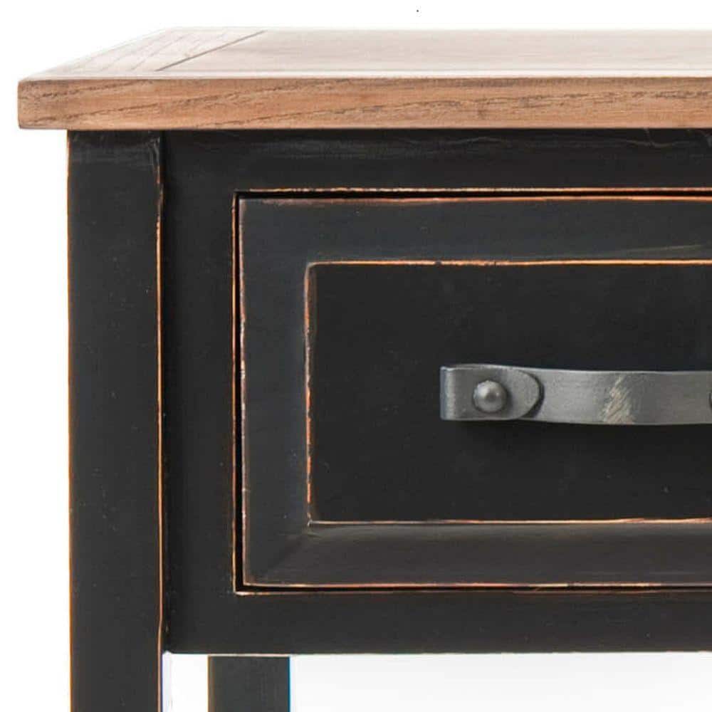 Transitional Black and Oak Rectangular Console Table with Storage