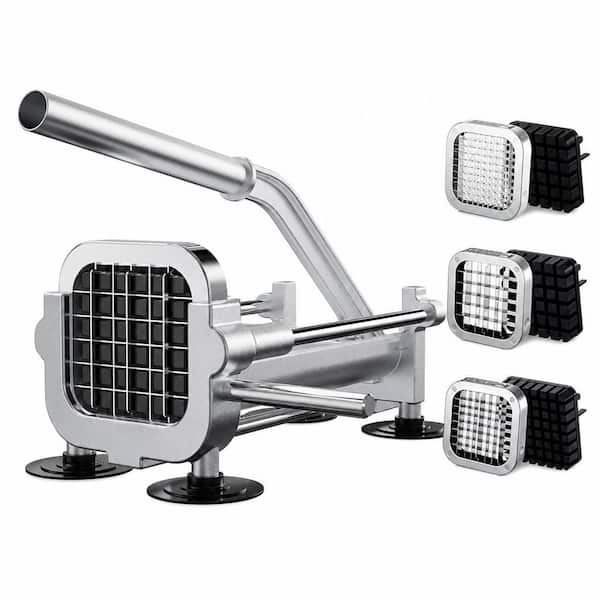 Heavy Duty Stainless Steel French Fry Cutter with Strong Suction Base, 3 Blades Included for Potatoes and Vegetables